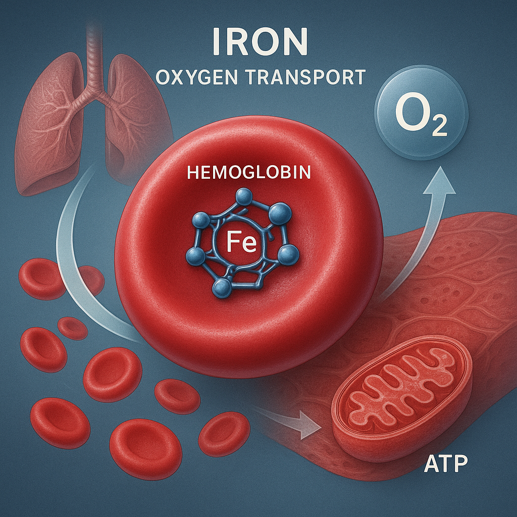 적혈구에 철분 원소가 결합하여 산소를 운반한다