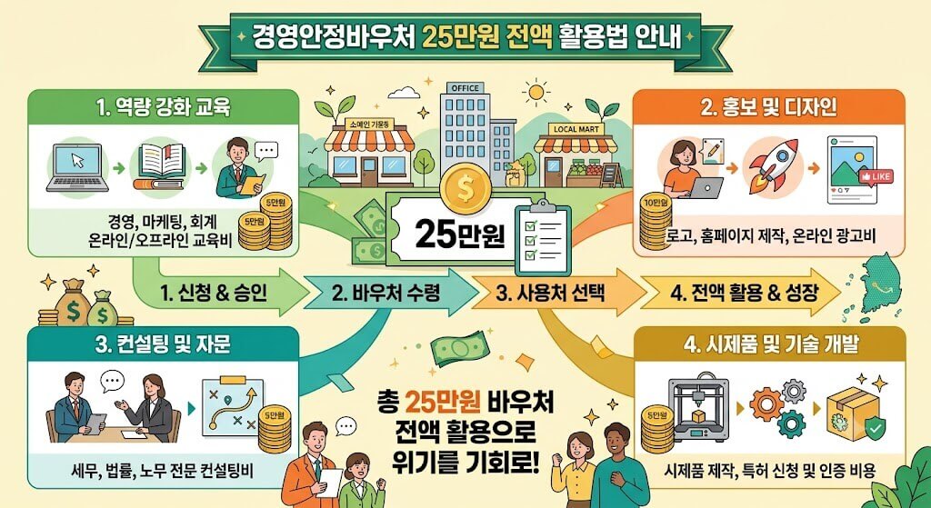 경영안정바우처 25만원 전액 활용법 안내 인포그래픽