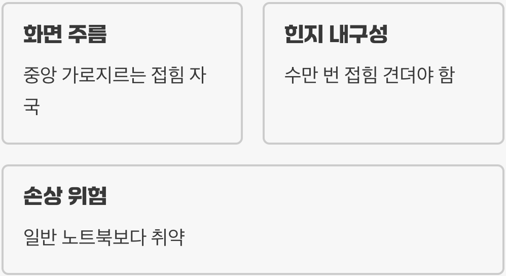 단점: 화면의 주름, 그리고 내구성