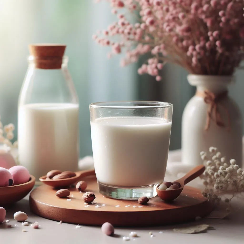 식탁위에-놓여있는-투명-유리컵에-따라진-우유