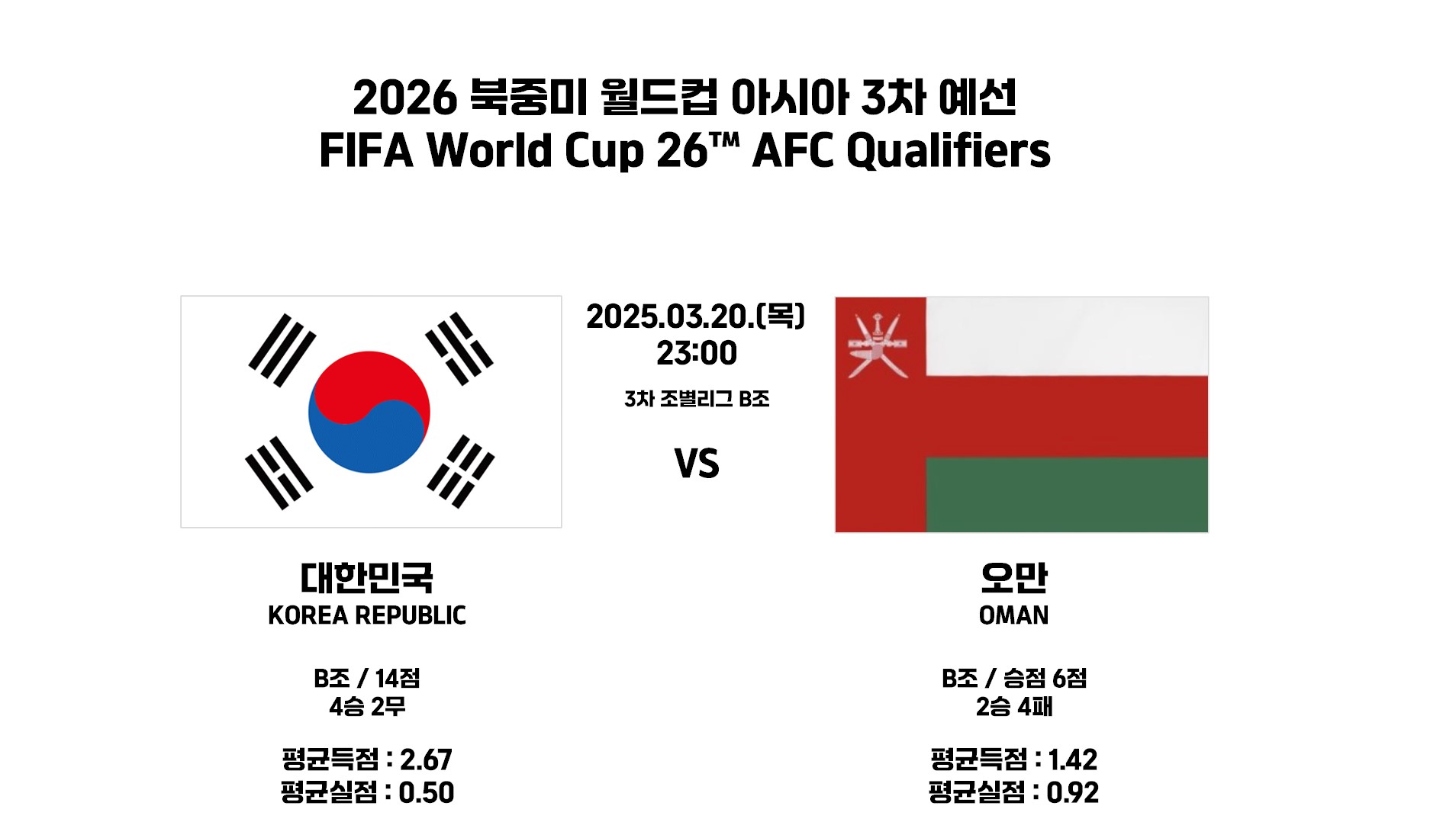 대한민국 축구 국가대표 일정 대한민국 vs. 오만