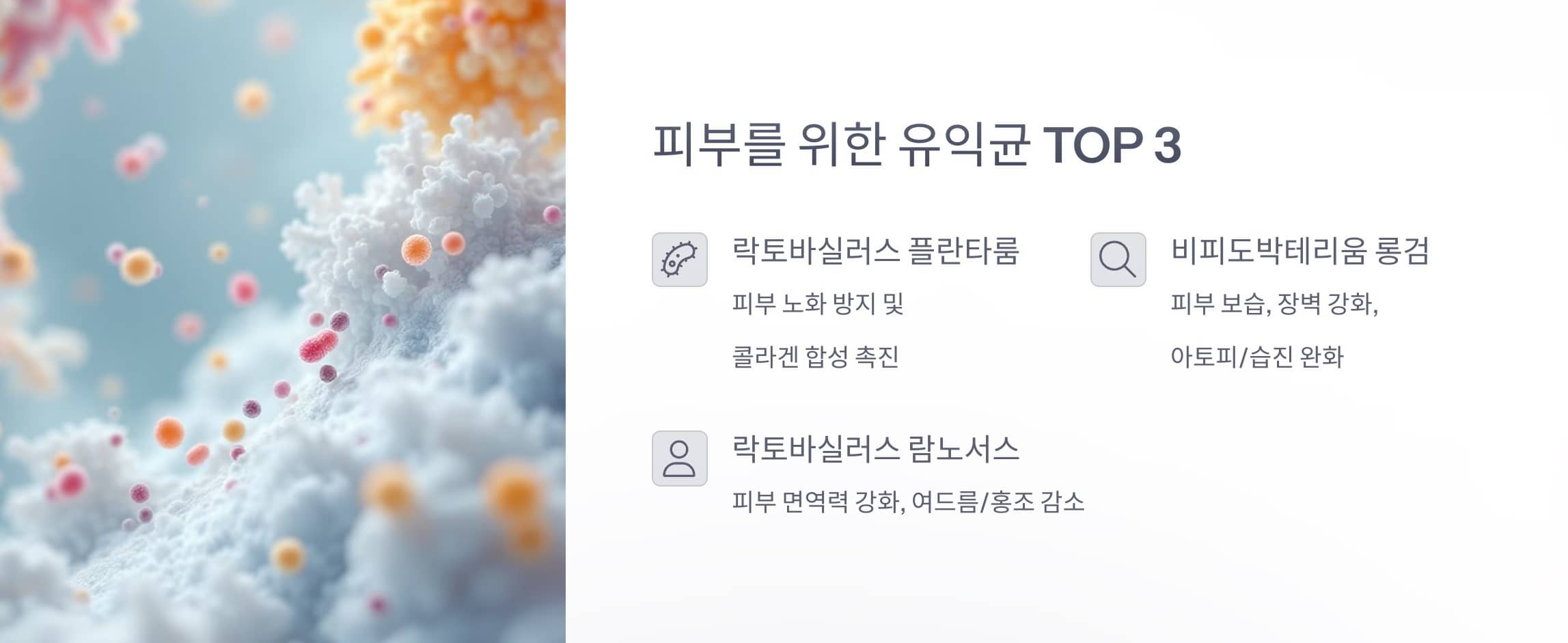 유익균 3종과 주요 효과를 정리한 그래픽 표