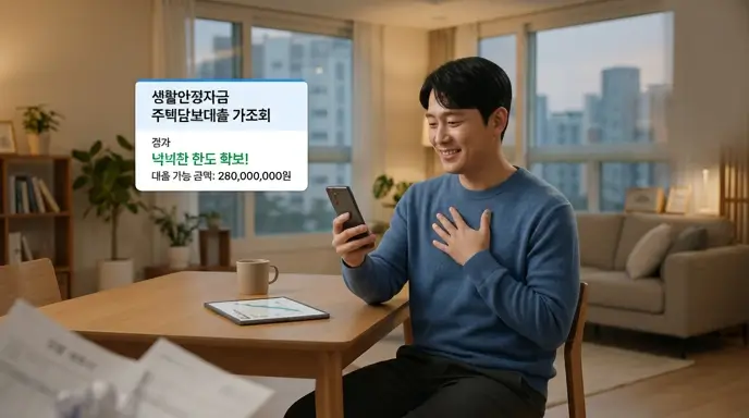 생활안정자금 주택담보대출 가조회를 통해 넉넉한 한도를 확보하고 빚 독촉과 압류의 공포에서 벗어나는 모습