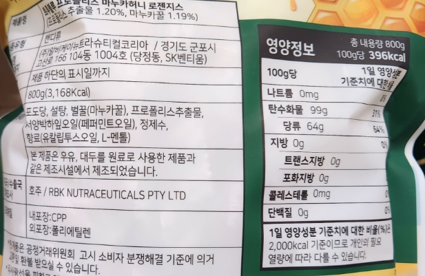 프로폴리스 캔디 칼로리