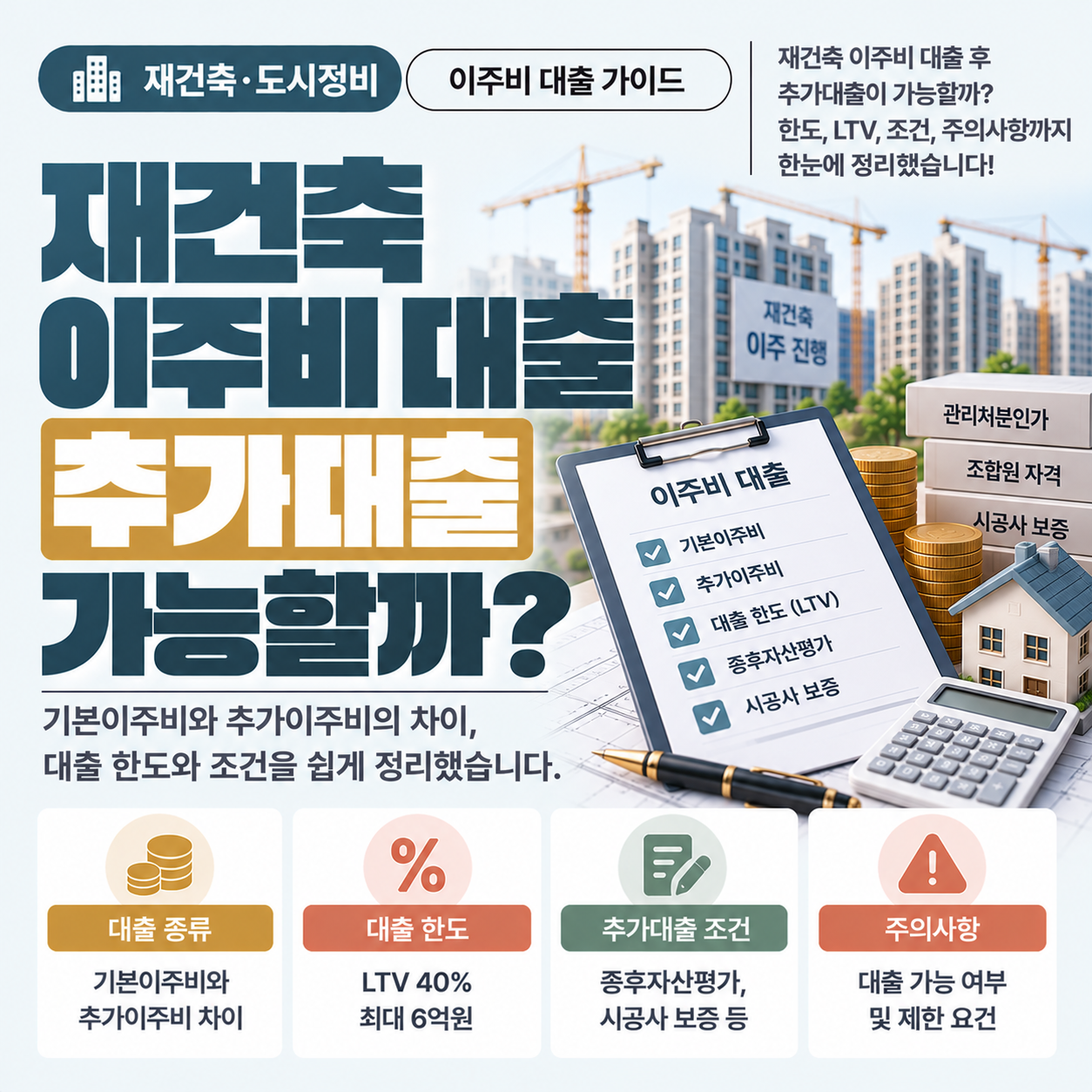 재건축 이주비 대출 이후 추가대출 가능 여부를 설명하는 이미지