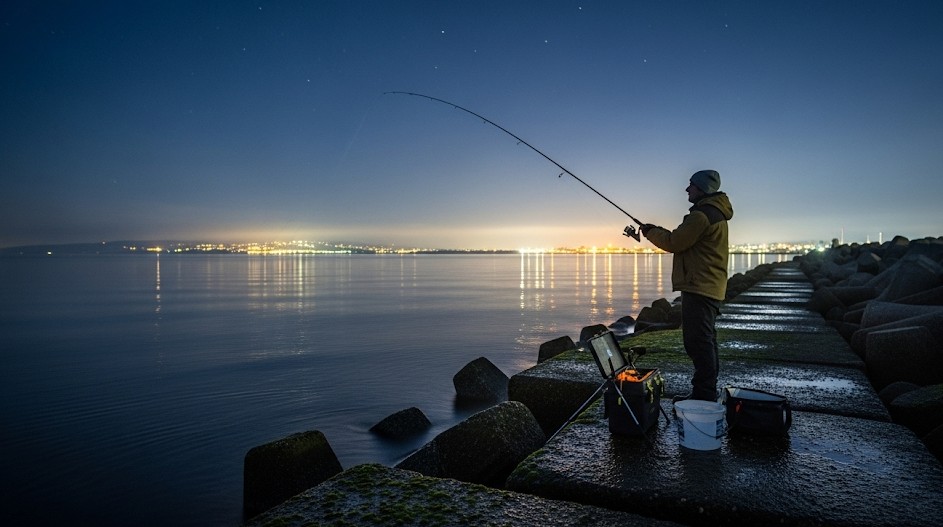라인 각도를 변경중인 낚시꾼 사진