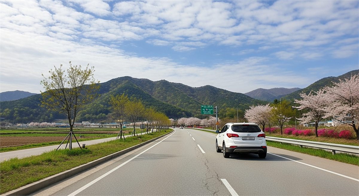 초록 풍경을 향해 이동하는 봄 축제 여행길 사진 