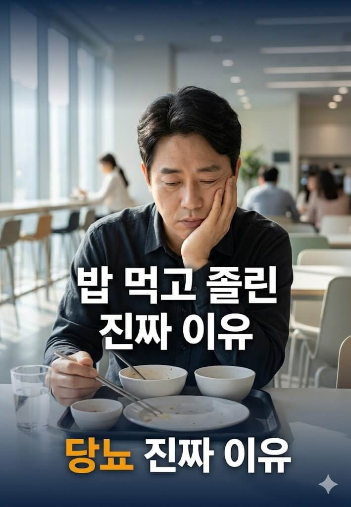 식후 무기력하고 졸음이 몰려오는 중년남성의 모습