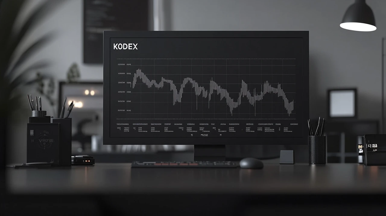 퇴직 후 재정 안정성을 위한 다양한 KODEX ETF 포트폴리오 비교 차트. 전문가적인 분위기와 자연스러운 조명 아래 정확한 재정 정보가 제시되어 있다.