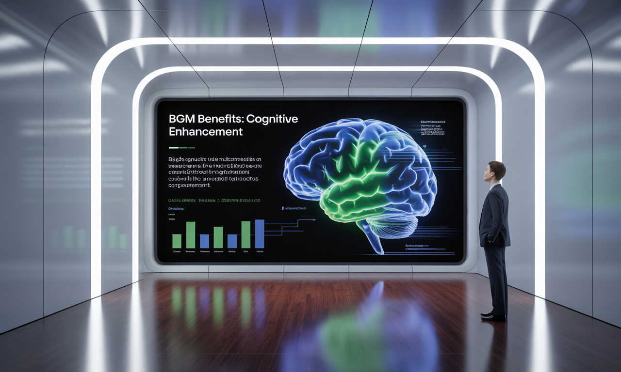 두뇌활성화 BGM이 인지 기능과 스트레스 감소에 미치는 과학적인 긍정적 효과를 보여주는 이미지