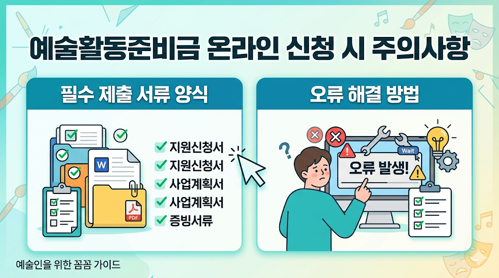 예술활동준비금 서류 준비 및 업로드 가이드: PDF 양식 및 온라인 신청 오류 해결법