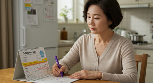6개월 간격 주사 일정표를 체크하는 장면