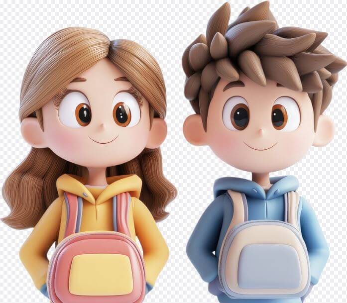 가방 메고 있는 남녀 아이들