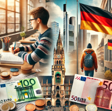 독일 어학연수하는 모습과 유로 반반사진