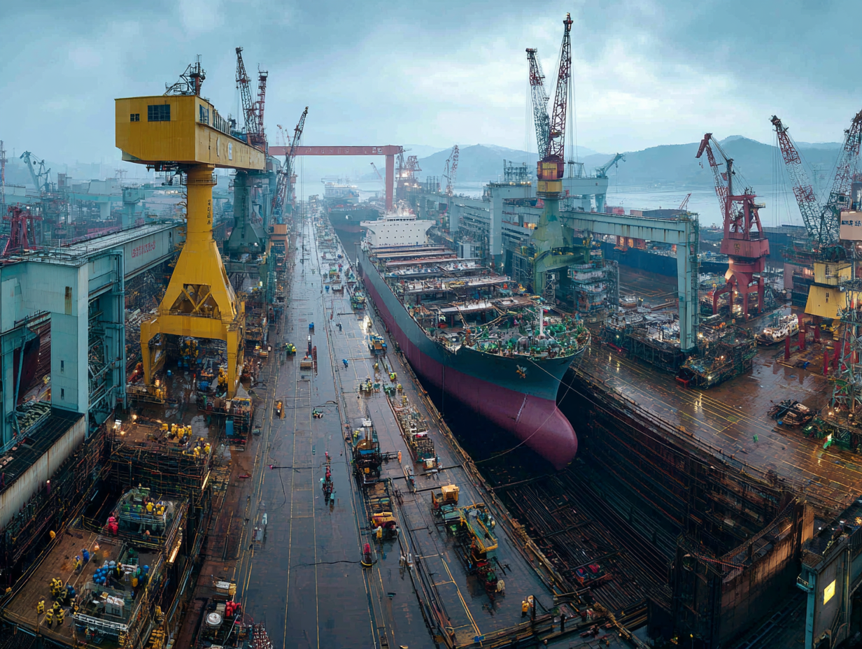 조선소, 대형 선박. 건조, 수주, 진수