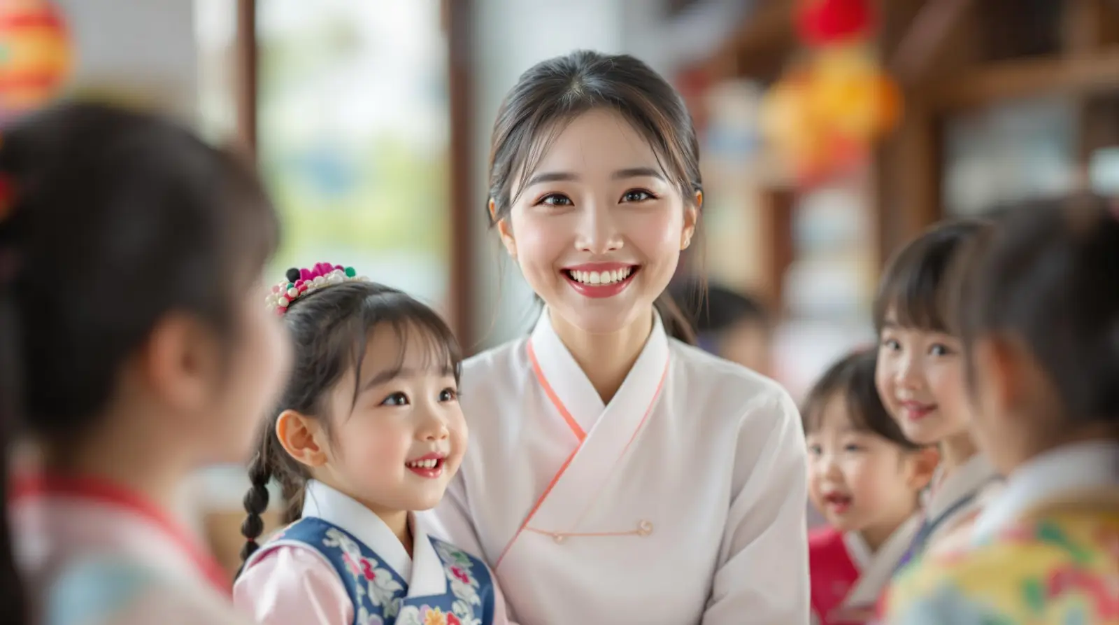 한복을 입은 어린이집 선생님