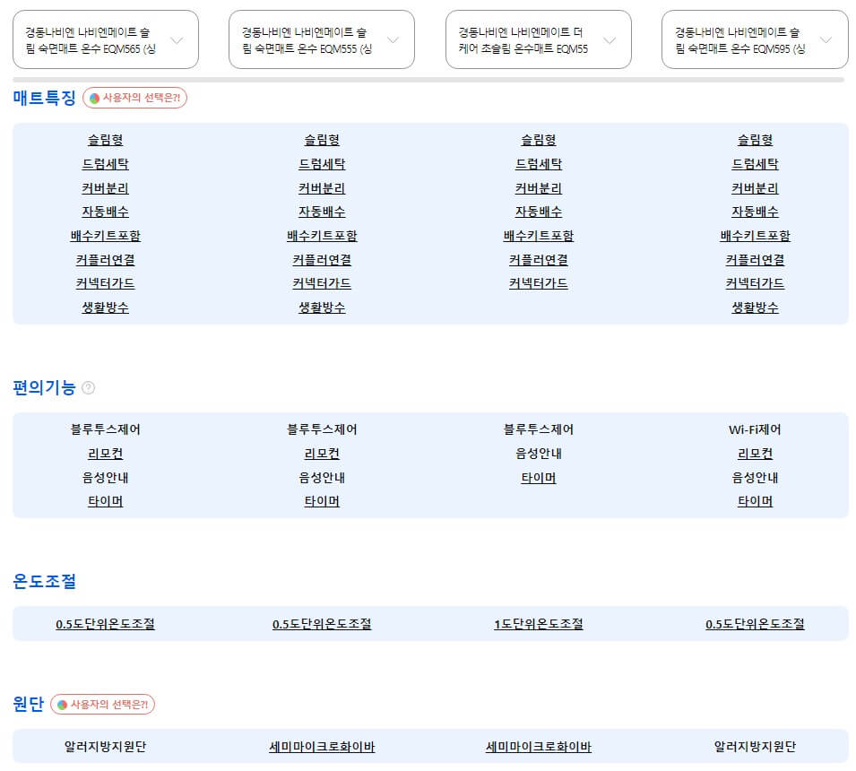 경동-나비엔-온수매트별-특징-및-기능설명-사진