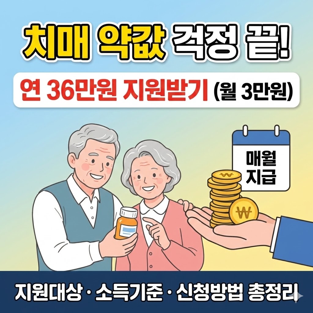 2026년 치매 치료관리비 지원 요약. 월 3만원 지원 및 신청 조건 안내 썸네일