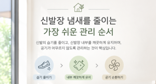 신발을 종류별로 정리하고 신발장 내부에 여유 공간을 둔 모습