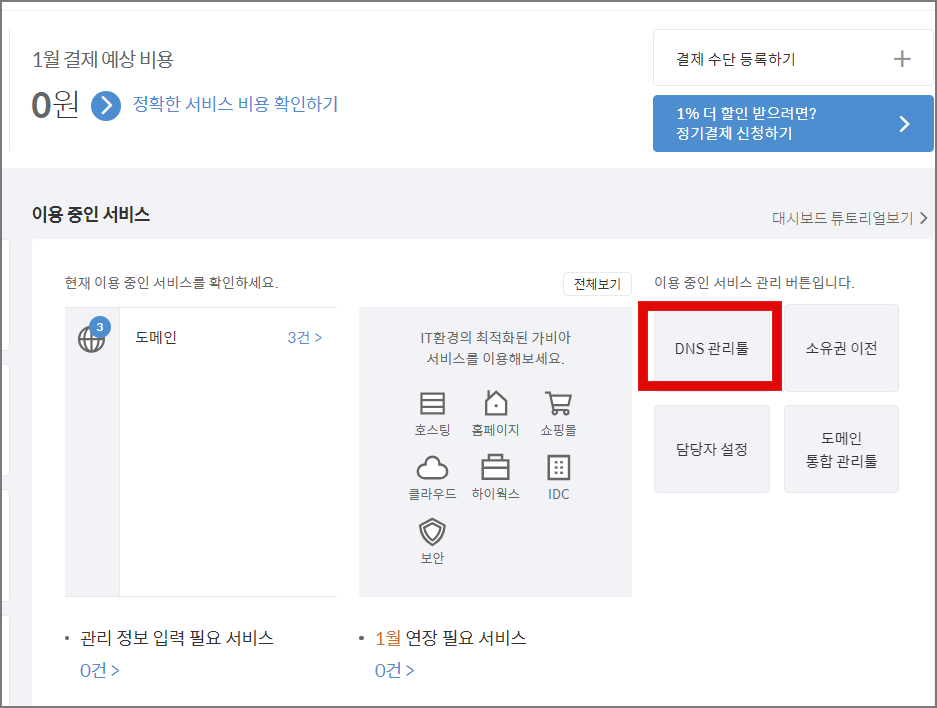 구글 블로그 하위 도메인 연결: 2차 도메인이 티스토리 or 구글 블로그일 때_구글 블로그일때_가비아_설정_DNS 관리툴