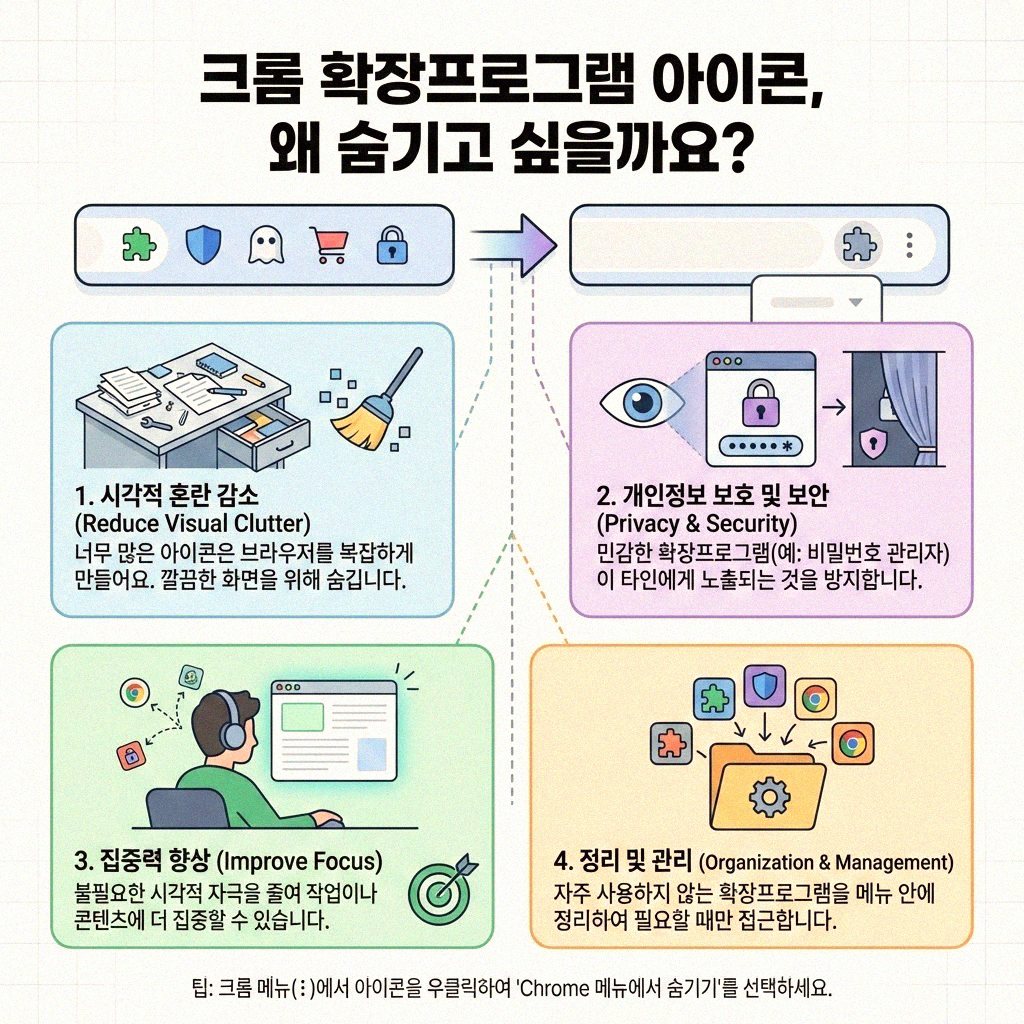 크롬 확장프로그램 아이콘 깔끔하게 숨기는 방법 알아보기