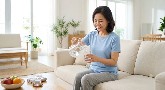 기립성 저혈압 관리에 도움이 되는 적절한 수분 섭취 모습