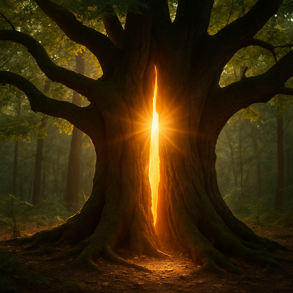 나무에서 빛이 세어나가는모습