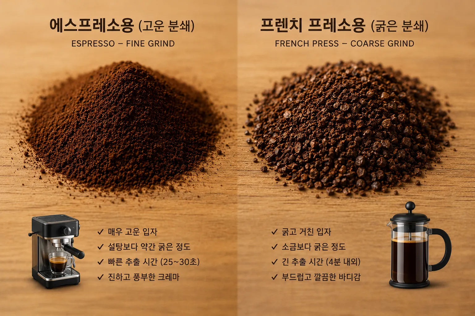 에스프레소와 프렌치프레스 분쇄도 차이
