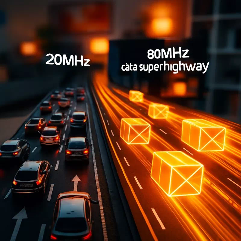 5GHz 와이파이 속도 최적화를 위한 20MHz 좁은 채널 폭과 80MHz 채널 본딩 고속도로의 속도 차이 비교