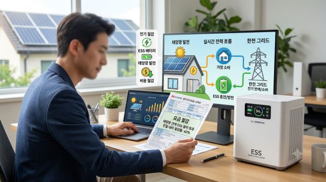 ESS 뜻과 전기요금 절감 원리, 배터리와 ESS 차이를 설명하는 에너지 저장 시스템 이미지