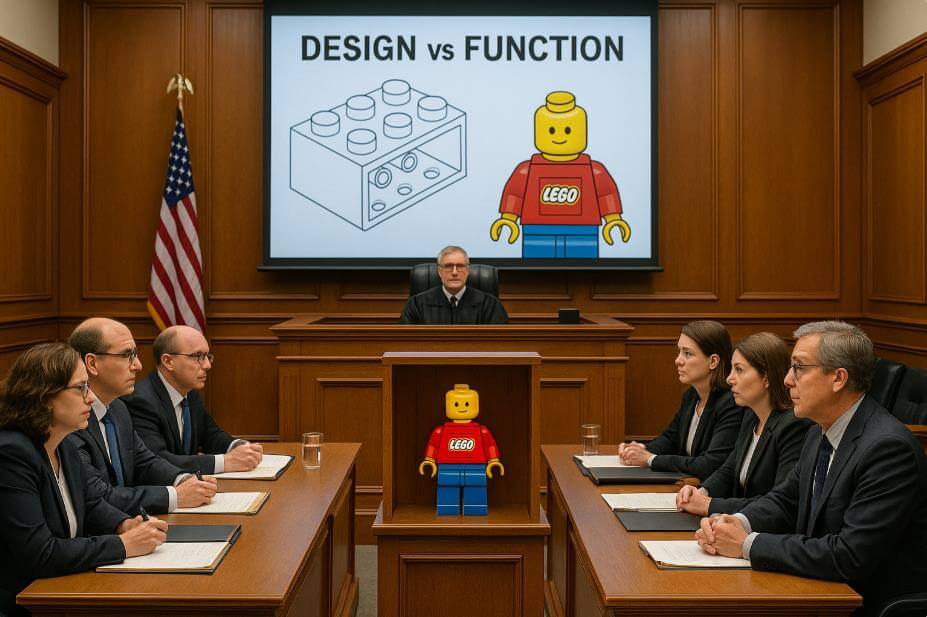 레고 브릭 디자인 보호를 두고 벌어진 법정 공방 장면.
