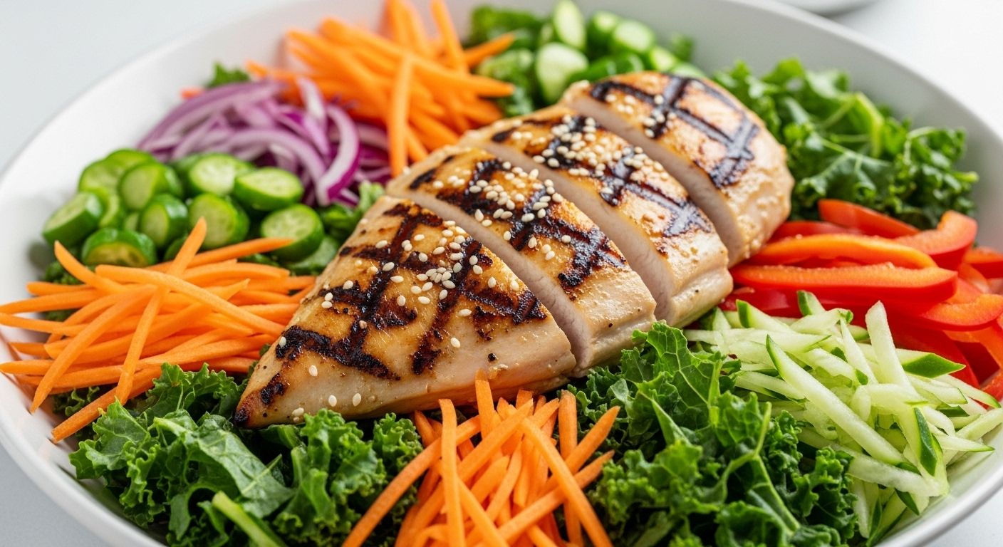 구운 닭가슴살과 채소로 구성된 한국식 다이어트 샐러드