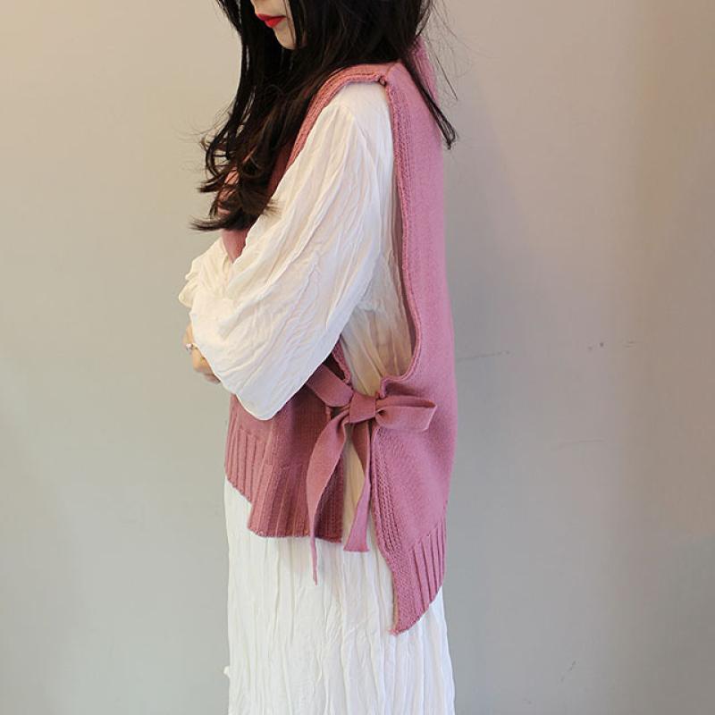 리본 옆트임 니트조끼