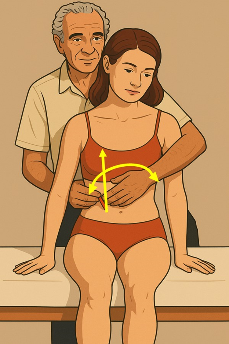 발렐 선생님이 간을 들어 인대를 이완 시키고 있는 일러스트