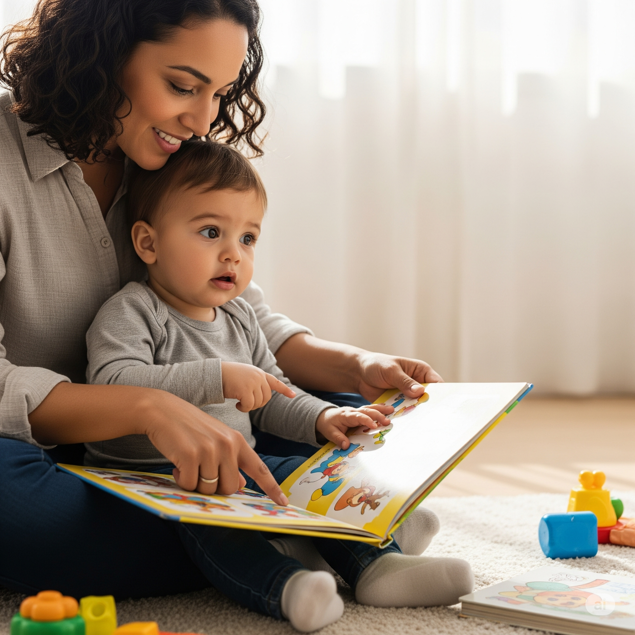 아기에게 그림책을 읽어주는 엄마 사진