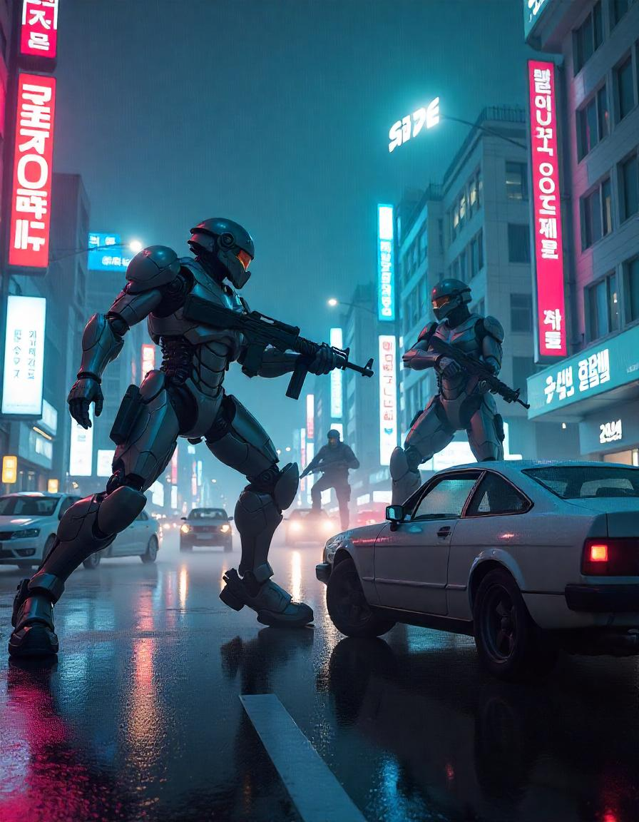 시가지 전투하는 로봇 이미지