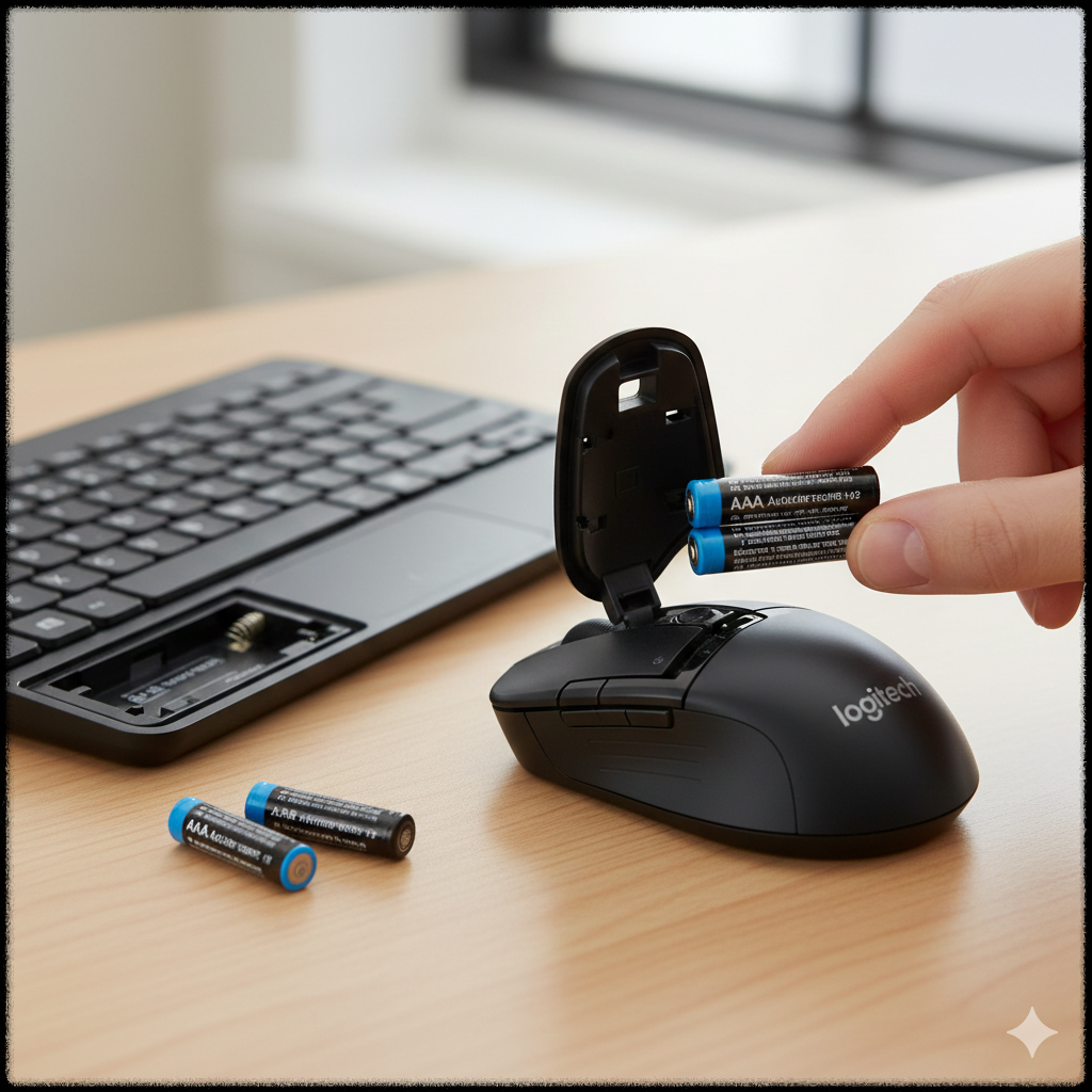 무선 마우스 및 키보드 배터리 잔량 부족으로 신호가 불안정한 모습