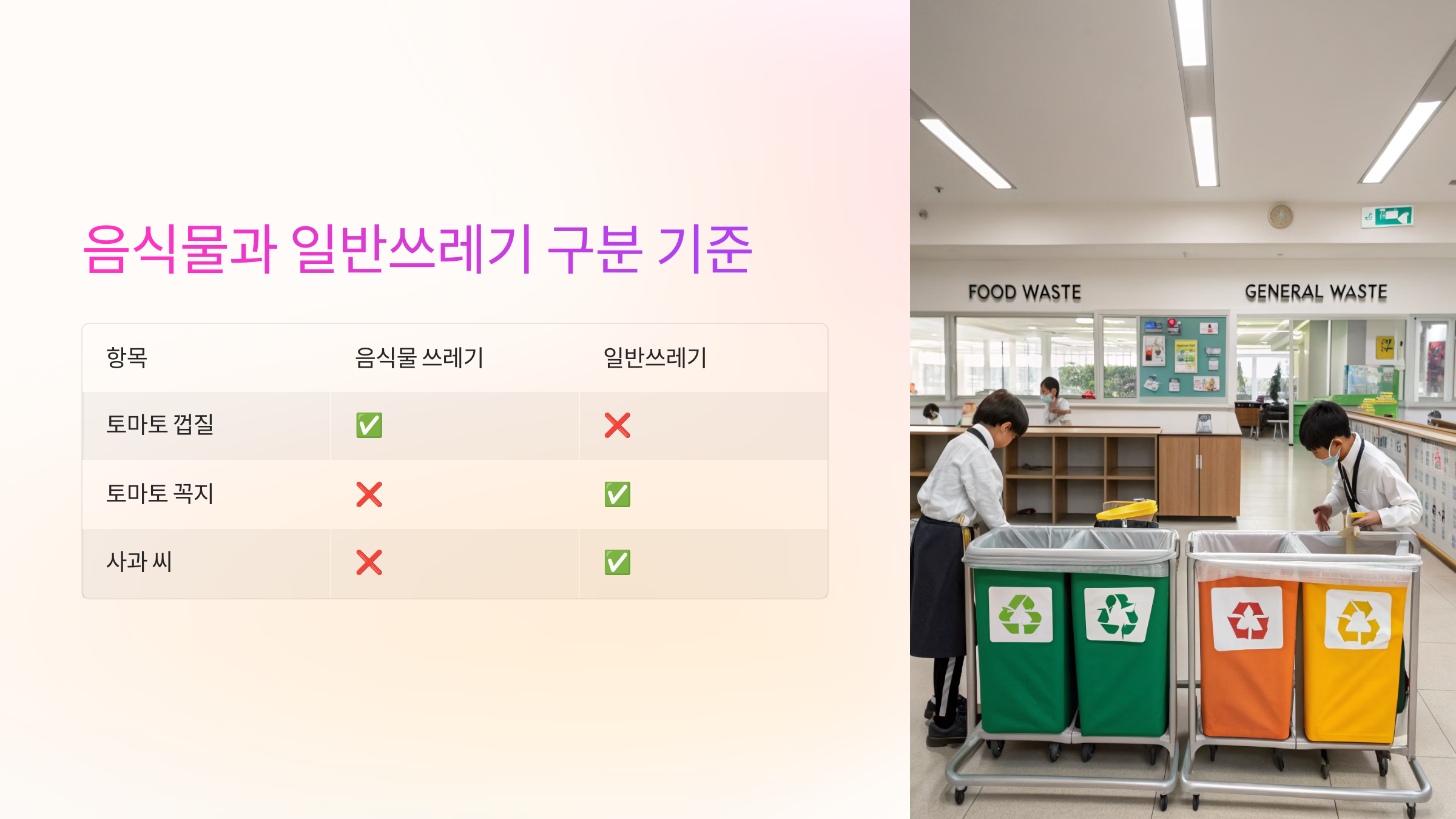 📋 음식물과 일반쓰레기 구분 기준