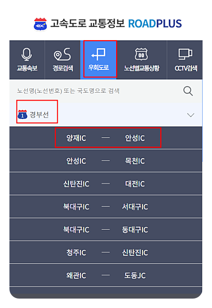 고속도로 교통상황 실시간 확인