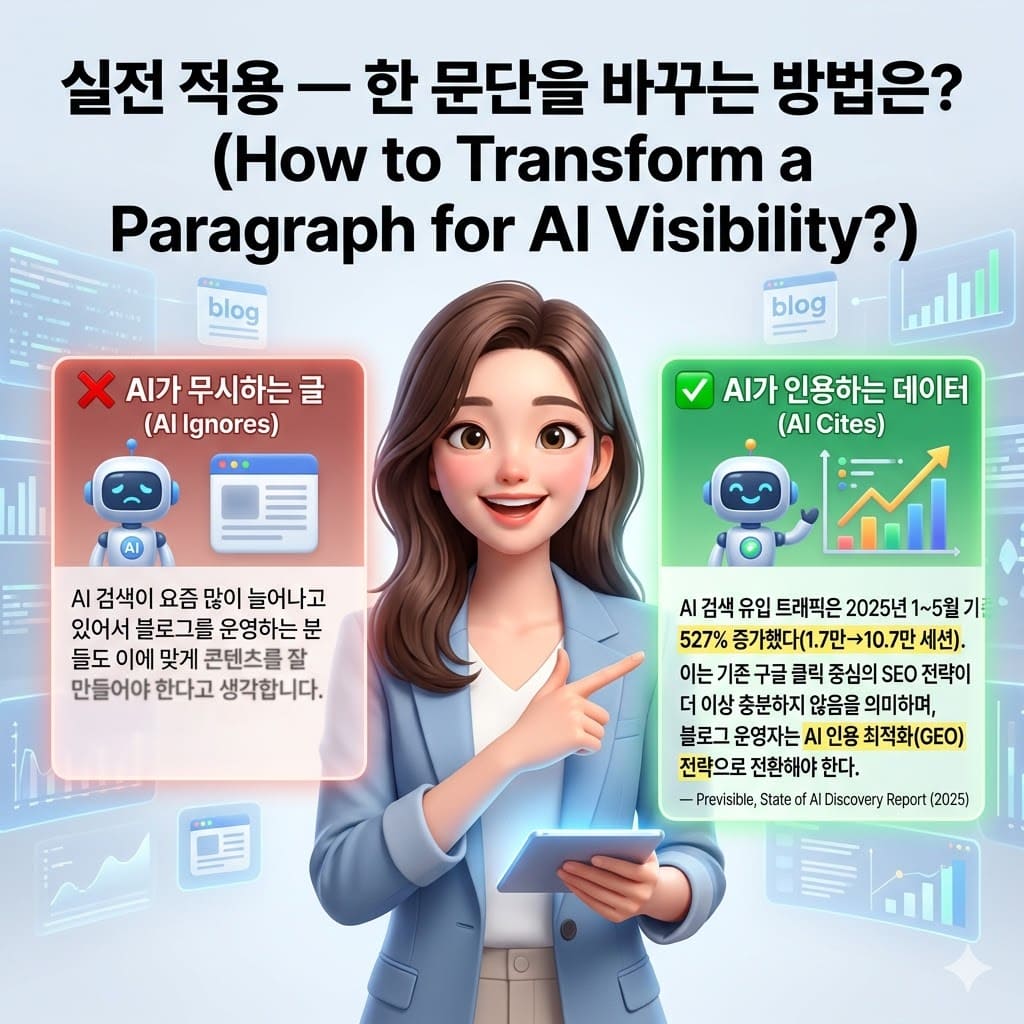 GEO글쓰기 실전 적용 &mdash; 한 문단을 바꾸는 방법은?