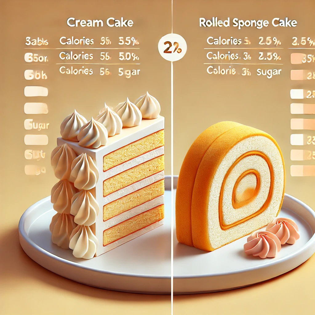 1. 생크림 케이크와 롤케이크의 기본 영양 성분 비교