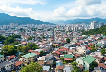 도로를 중심으로 펼쳐진 주택가의 전경