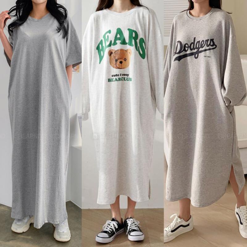 면 빅사이즈 롱원피스 봄 여름 가을 겨울 긴팔 반팔 나시 홈 맨투맨 후드 커플시밀러룩