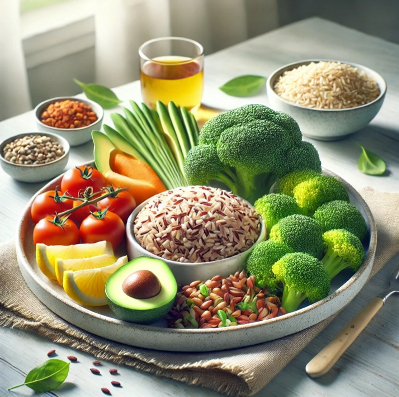 식탁위에-브로콜리-토마토-잡곡밥이-차려진-사진