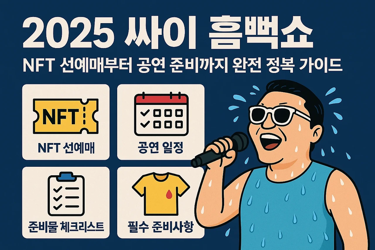 2025년 싸이 흠뻑쇼 티켓팅 가이드 - NFT 선예매와 일반예매 정보가 담긴 여름 음악 축제 안내 이미지