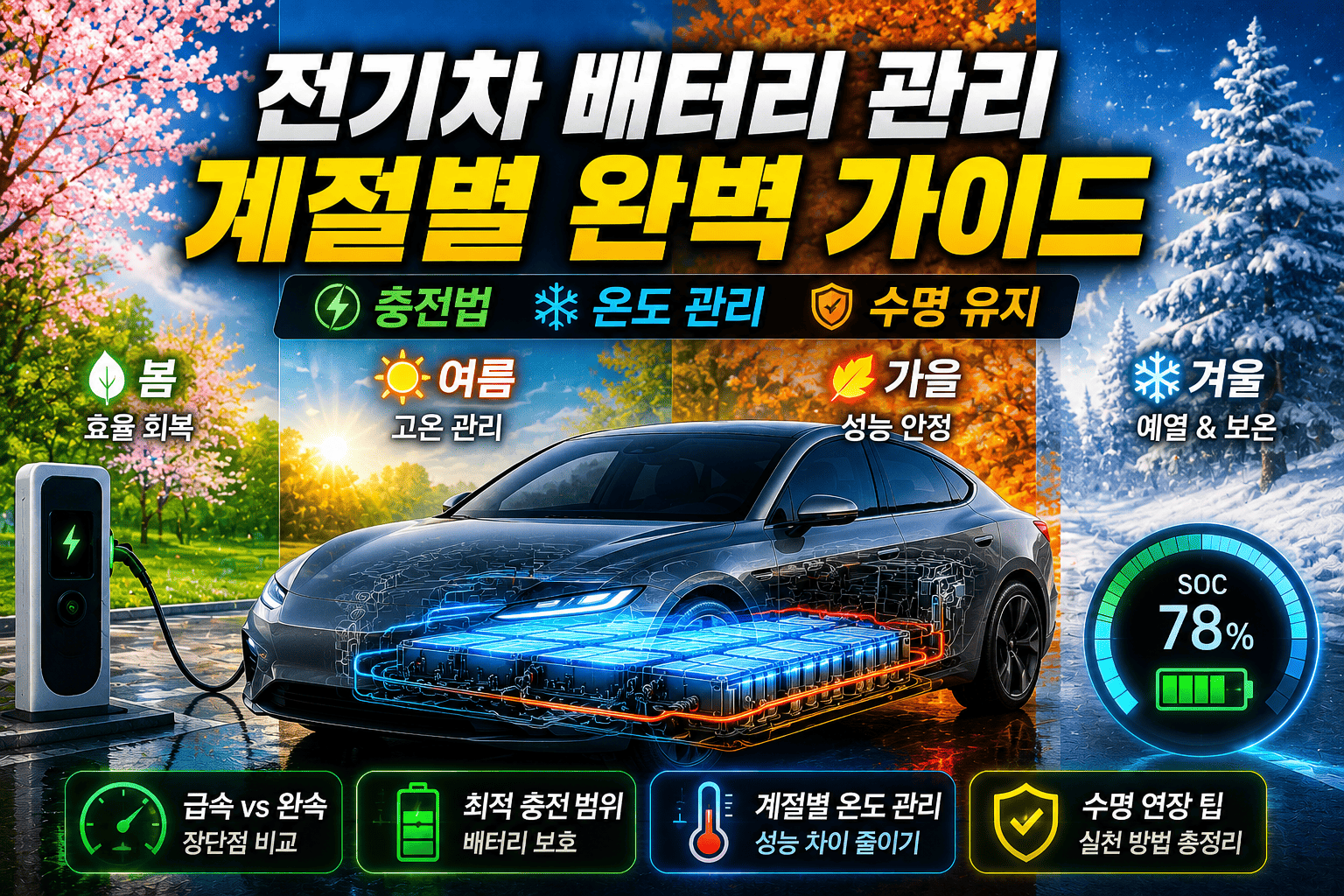 전기차 배터리 관리 방법 (계절별관리, 충전법, 비교)