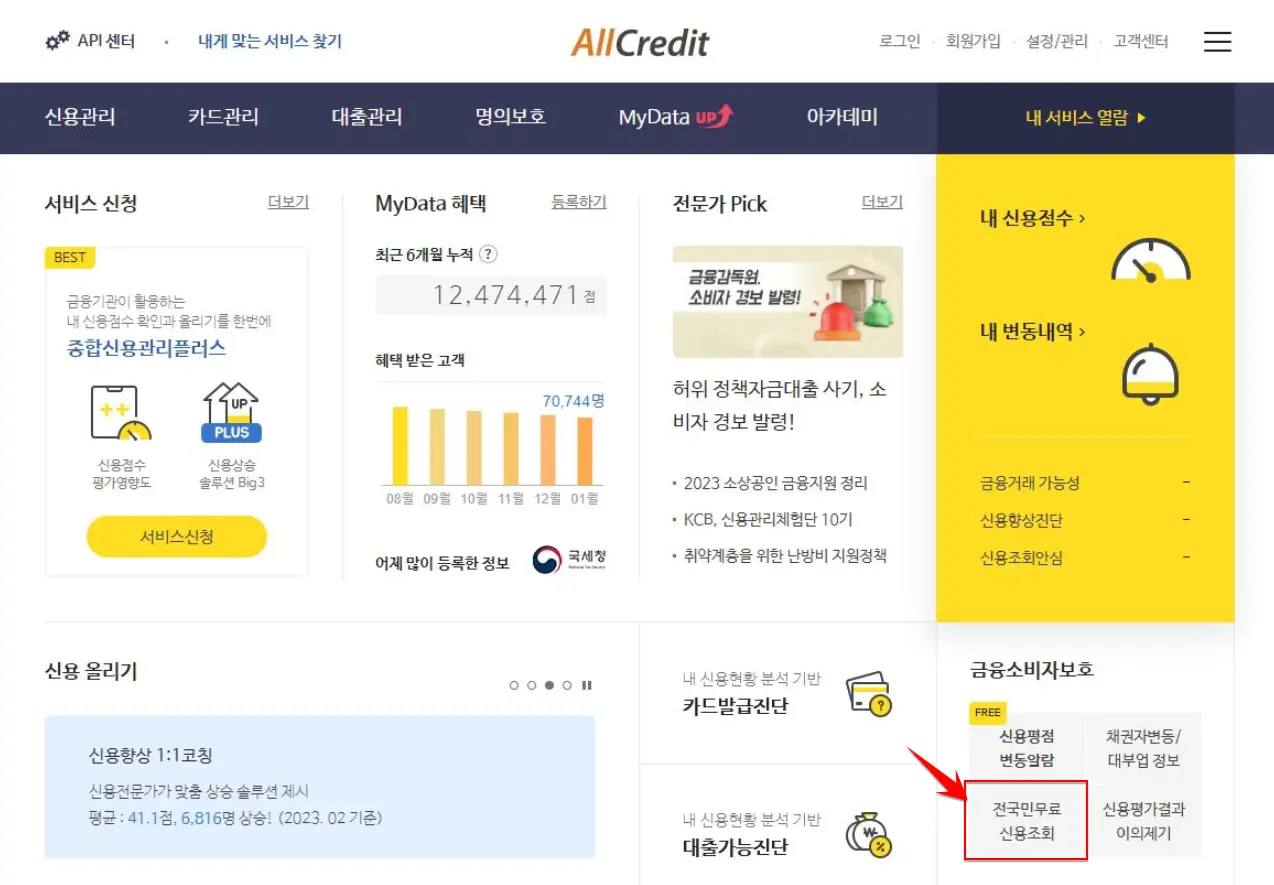 3 올크레딧 무료신용조회 1페이지