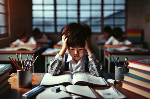 아이가 공부 스트레스로 인해 힘들어하는 모습