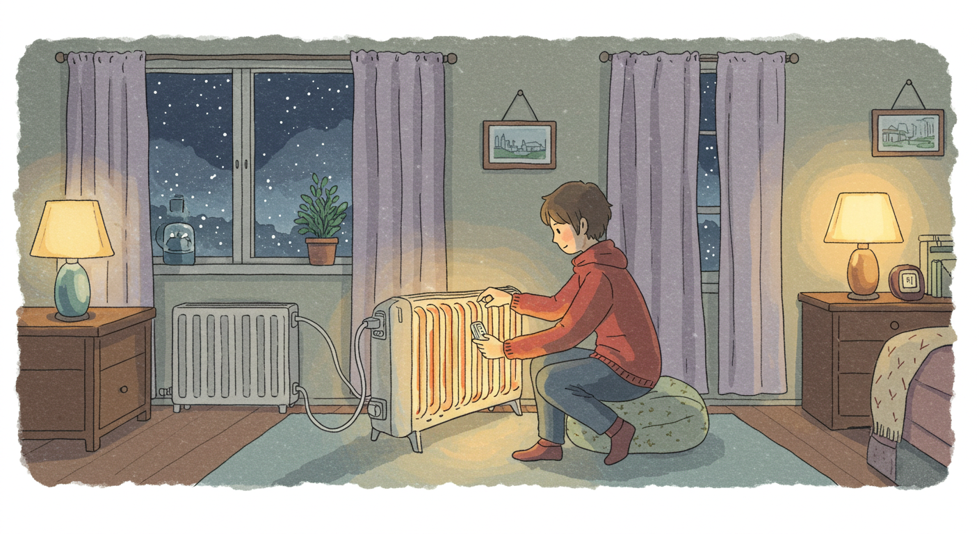 전기세 절약을 위한 실전 난방 팁을 실천하는 장면