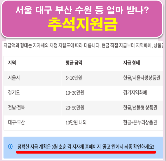 지자체별 지원금액